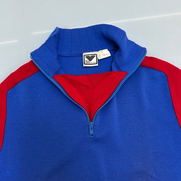 VINTAGE Obermeyer 1/4 Zip 100% Wool Sweater , Andre style, Blue Red Color block - Picture 3 of 5